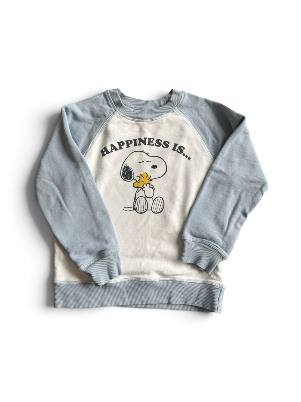 Peanuts by Hanna Andersson Snoopy Happiness Is Sweatshirt Kids 6-7 Blue Cream